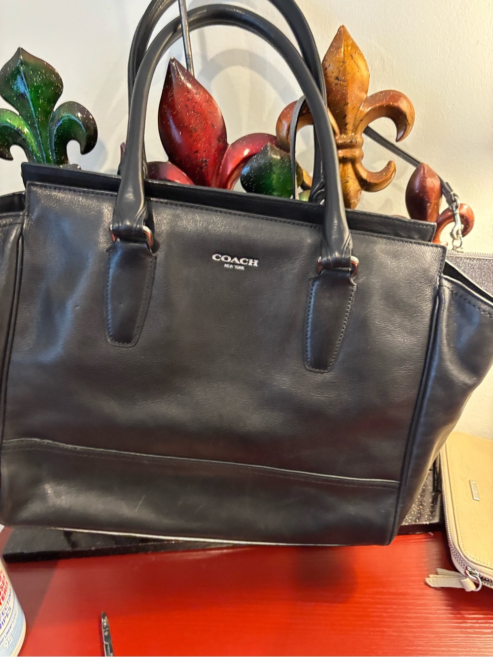 Coach Candace Black Leather Structured Legacy Tote - Picture 5 of 6